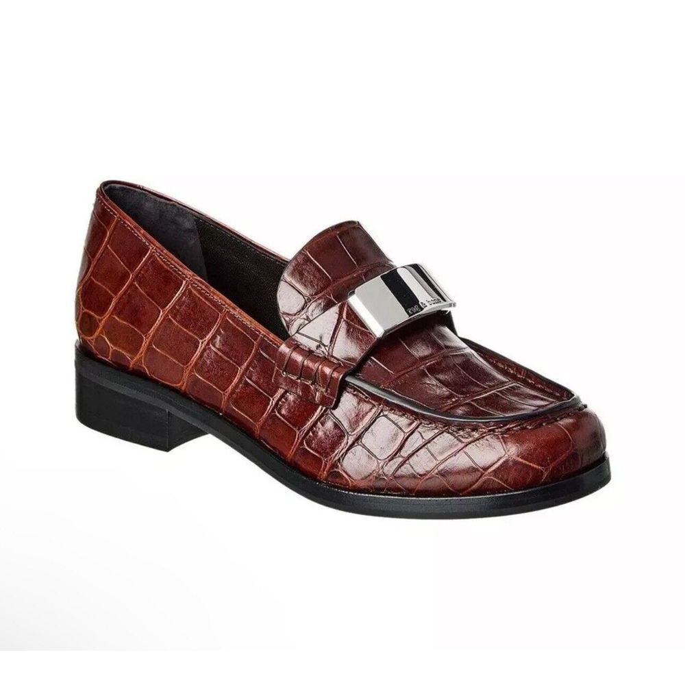 Rag & Bone Canter Loafer Croc Embossed Brown Leather Size 36 $425 MSRP